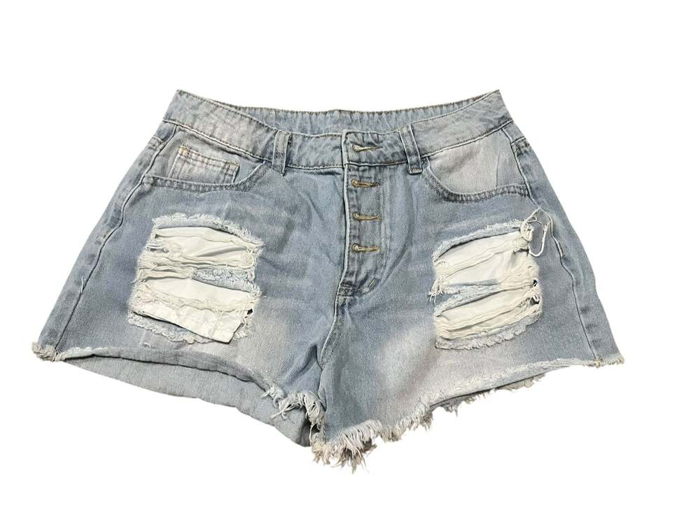 Light Wash Distressed Denim Cutoff Shorts with Button Fly